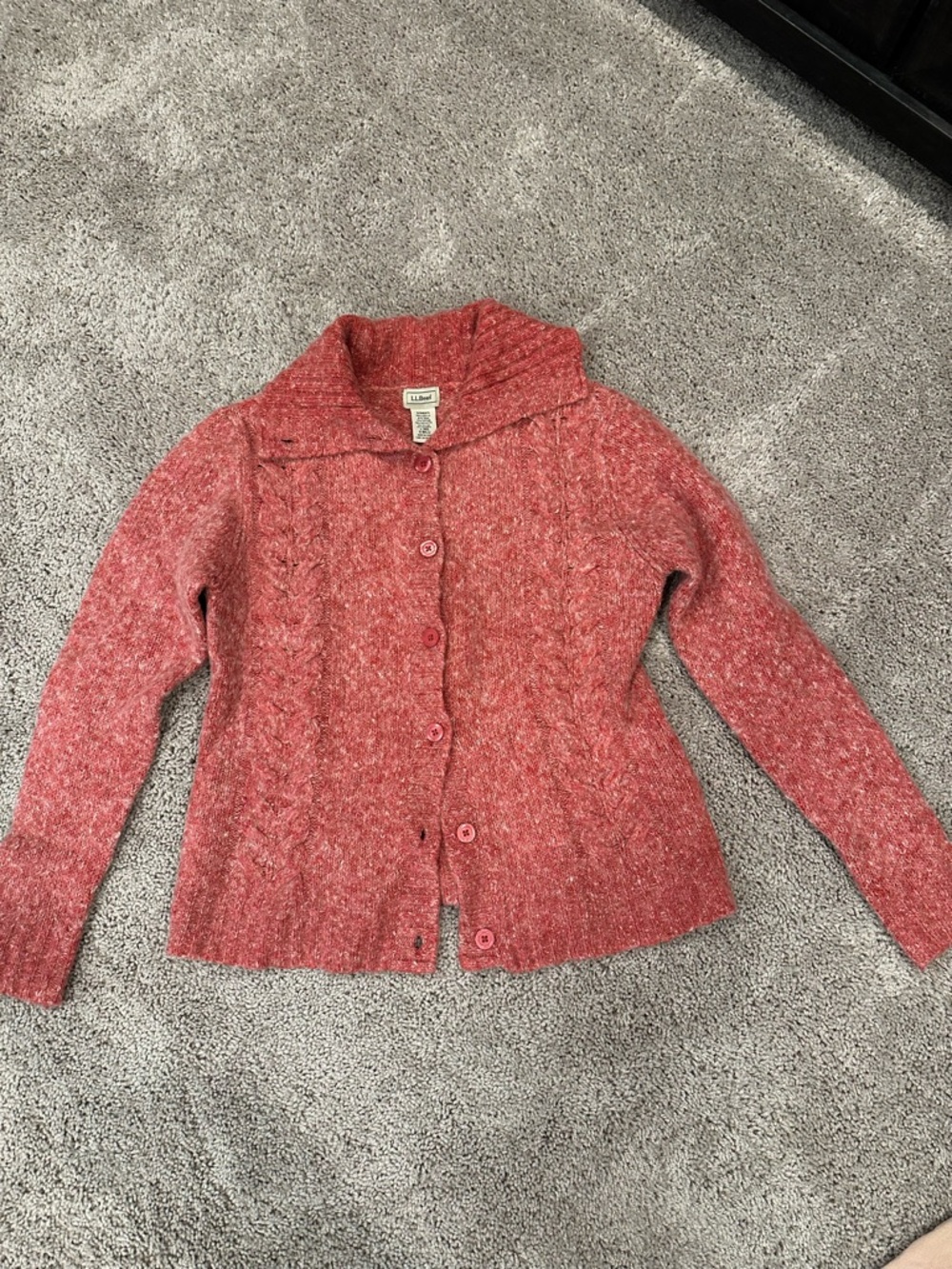 LL Bean wool blend cardigan with shawl collar. Size Large TTS